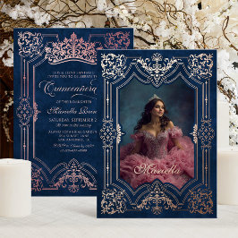 Foto Elegante Rosa Krone Tiara Royal Quinceanera Folieneinladung