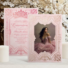 Foto Elegante Rosa Krone Tiara Royal Quinceanera Folieneinladung