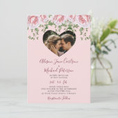 Foto Elegante Rose Valentine Herz Rosa Hochzeit Einladung (Stehend Vorderseite)