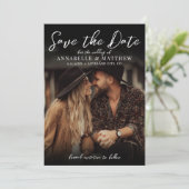 Foto Elegante Schrift Boho Hochzeit Save The Date (Stehend Vorderseite)