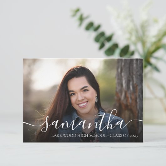 Foto Elegante Script Abschluss Ankündigung (Stehend Vorderseite)