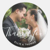 Foto Elegante Script Vielen Dank Runder Aufkleber (Vorderseite)