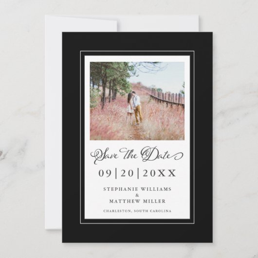 Foto Elegante Skripte Hochzeit der schwarzen Grenz Save The Date (Vorderseite)