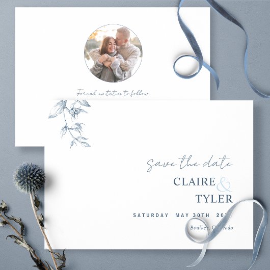 Foto, Elegante und Minimal Blue Wedding Save The Date