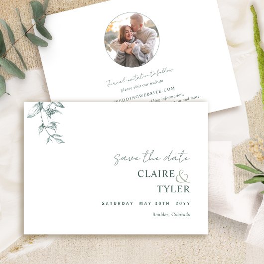 Foto, Elegante und Minimale Grüne Hochzeit Save The Date