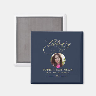 Foto Elegantes Blau Gold Schrift Trauer Gedenk Magnet
