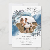 Foto Elegantes geometrisches blaues Wasser Save The Date (Vorderseite)