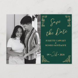 Foto, Elegantes Gold Art Deco auf Grün Save the Da Postkarte