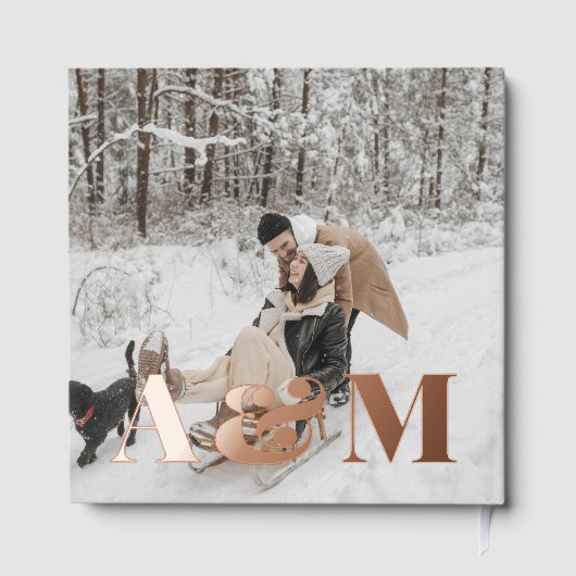 Foto Elegantes Monogramm Rosa Rosa Gästebuch (Rückseite)