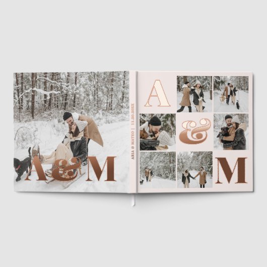 Foto Elegantes Monogramm Rosa Rosa Gästebuch (Voll)