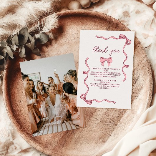 Foto Elegantes rosa Bow-Brautparty Dankeskarte