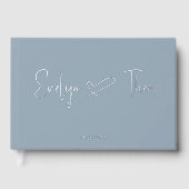 Foto Elegantes Script Heart Blue Wedding Gästebuch (Vorderseite)