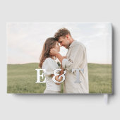 Foto Elegantes Script Heart Blue Wedding Gästebuch (Rückseite)