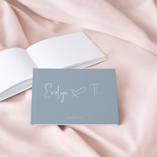 Foto Elegantes Script Heart Blue Wedding Gästebuch