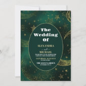 Foto Emerald Green Gold Celestial Wedding Einladung (Vorderseite)