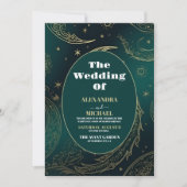 Foto Emerald Green Gold Celestial Wedding Einladung (Vorderseite)