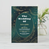 Foto Emerald Green Gold Celestial Wedding Einladung (Stehend Vorderseite)