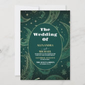 Foto Emerald Green Gold Celestial Wedding Einladung (Vorderseite)