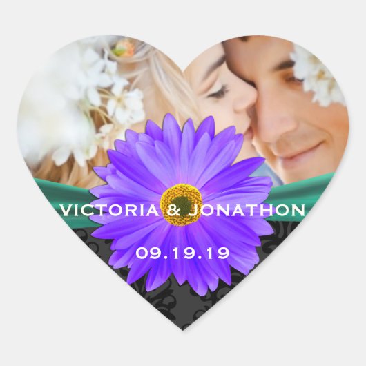 Foto Emerald Green Lavender Gerber Daisy Wedding Herz-Aufkleber (Vorderseite)