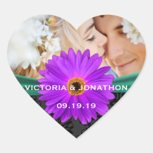 Foto Emerald Green und Plum Gerber Daisy Wedding Herz-Aufkleber