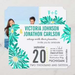 Foto Emerald Yellow Mint Moderne Blumenhochzeit Einladung
