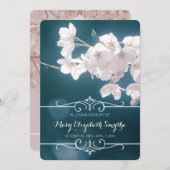 Foto-Erinnerungsservice-staubige rosa Kirschblüten Einladung (Vorne/Hinten)