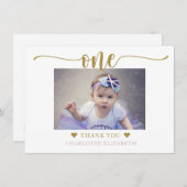 Foto Erste Geburtstagsfeier Lila Gold Dankeskarte (Vorne/Hinten)