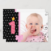 Foto erste Geburtstagsparty Einladung Pink (Vorne/Hinten)