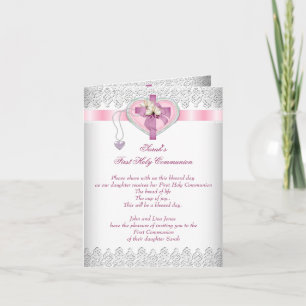 Foto Erste Heilige Kommunion 1. Kreuz Mädchen Rosa Einladung