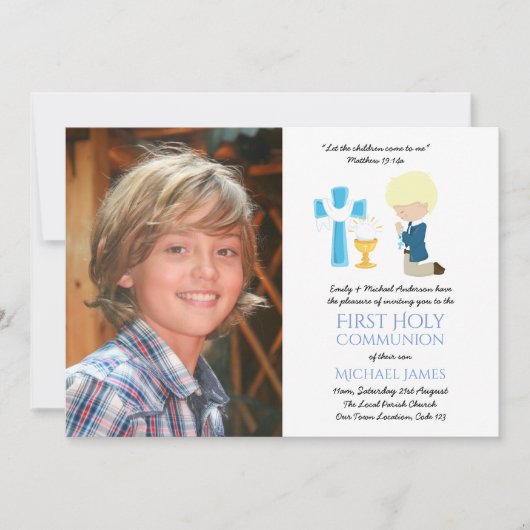 FOTO Erste Heilige Kommunion lädt BLONDE BOY ein Einladung (Vorderseite)