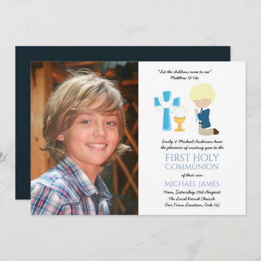 FOTO Erste Heilige Kommunion lädt BLONDE BOY ein Einladung (Vorne/Hinten)