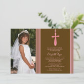 Foto Erste Kommune Einladung Rosa Kreuz (Stehend Vorderseite)