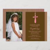 Foto Erste Kommune Einladung Rosa Kreuz (Vorne/Hinten)