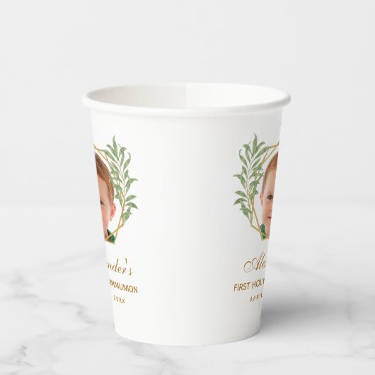 Foto Erste Kommunion Grüne Botanische Geometrie Pappbecher (Links)