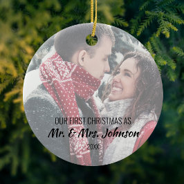 Foto Erste Weihnachten als Mr. & Mrs. Keramik Ornament