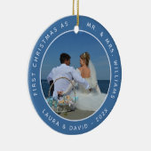 Foto Erste Weihnachten als Mr. und Mrs. Blue Weddi Keramik Ornament (Rechts)