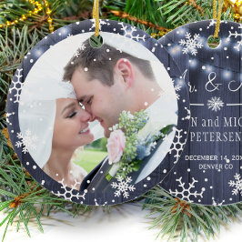 Foto Erste Weihnachten als Mr. und Mrs. rustic Win Keramik Ornament