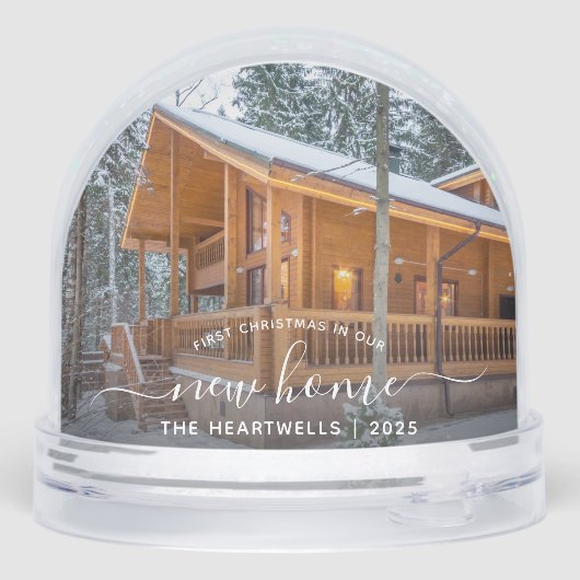 Foto Erste Weihnachten Neue Zuhause Weiße Schrift Schneekugeln (Rückseite)