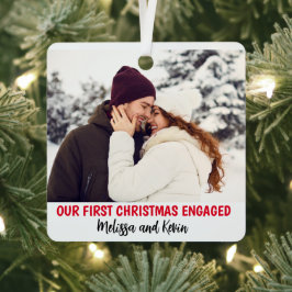 Foto Erste Weihnachten Verlobte Minimal Xmas Custo Ornament Aus Metall