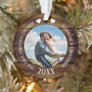 Foto Erste Weihnachten Verlobten Vintagen Holzpaar Ornament