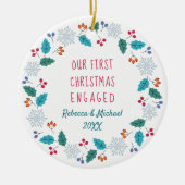 Foto Erstes Weihnachten Verlobtes Winterwald Keramik Ornament (Vorne)