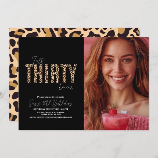 Foto erzählt 30 mit mir Leopard Weibchen Geburtsta Einladung (Vorne/Hinten)