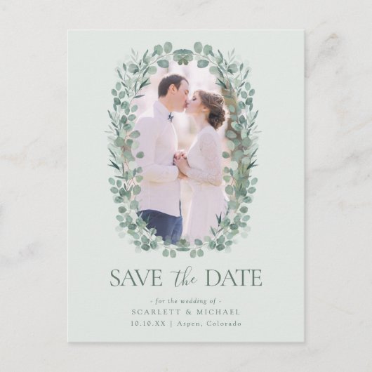 Foto Eucalyptus Save the Date Postkarte (Vorderseite)