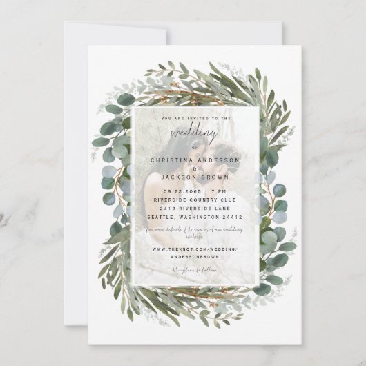 Foto Eucalyptus White Wedding Einladung (Vorderseite)
