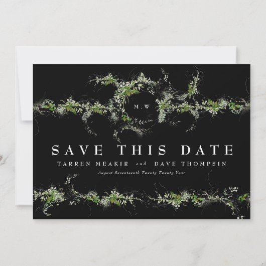 Foto Eucalyptus Wreath Monogram Premium Black Save The Date (Vorderseite)
