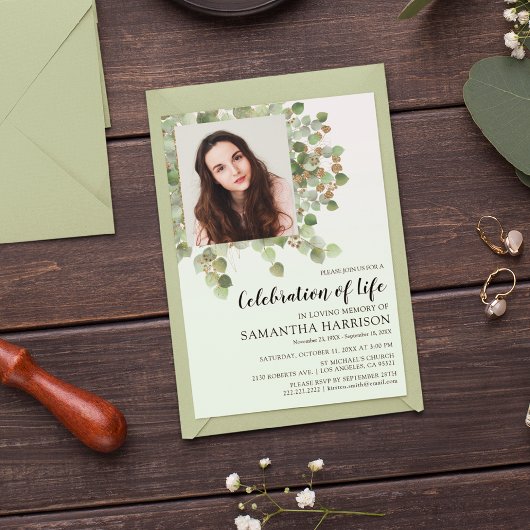 Foto Eukalyptus Beerdigung des Lebens Einladung