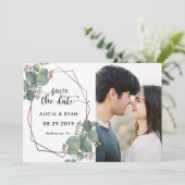 Foto Eukalyptus Rose Goldener Rahmen Save The Date (Stehend Vorderseite)