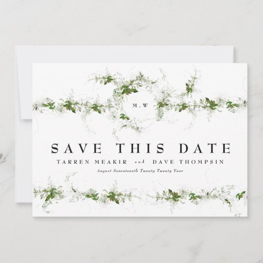 Foto Eukalyptus Wreath Monogram Wedding Save The Date (Vorderseite)