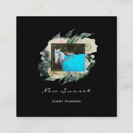 Foto Eventplaner Schwarz-weiß Gerahmt Florals Quadratische Visitenkarte