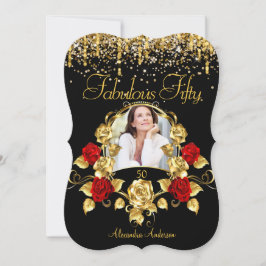 Foto Fabulous 50 Party Rote Rosen Glitzer Gold Einladung